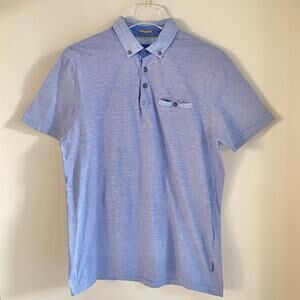 Ted Baker London Striped Polo Shirt Contrast Button Down Collar Men’s Large Blue